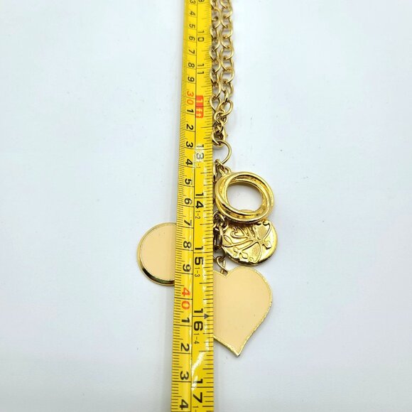 Vintage Goldtone Open Link Choker Necklace Multi Charm Pendant Enamel Hearts - Picture 5 of 10
